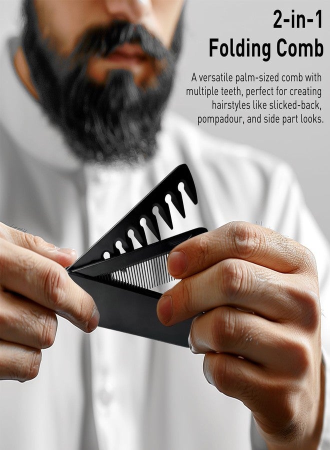 Zoolinn 2-in-1 Men's Protable Folding Pocket Comb - Black, Fine & Wide Tooth Comb for Hair and Beard Grooming - Image 2